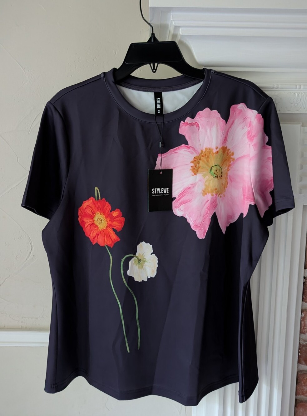 STYLEWE Black Floral Short-Sleeve Top - Pink & Red Bloom